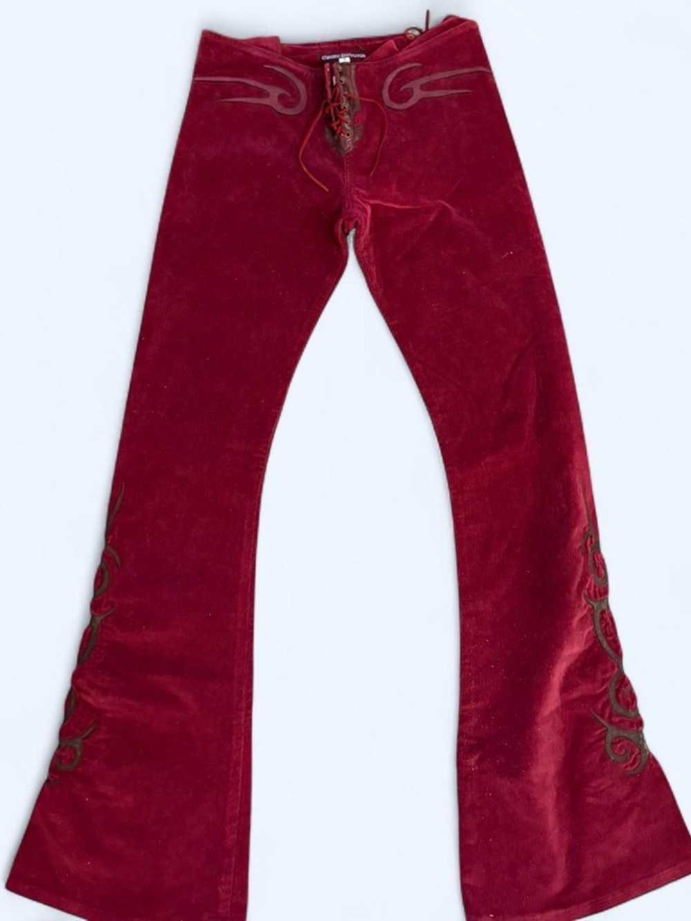 Electric Barbarella Lace-Up Flare Pants in Deep Wine Red